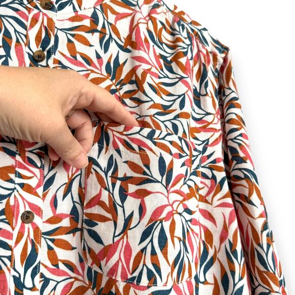 Lands End 100% Linen Ivory Multi Dyed Leaves A Line Long Sleeve Tunic Women's 18 - Picture 6 of 11